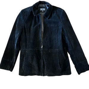 Bernardo Women's Black Leather Blazer Jacket with top stitching